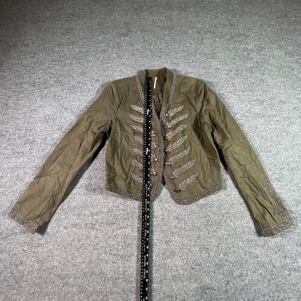Free People Brown Cotton Beaded Bohemian Military Style Jacket Womens Large - Picture 2 of 15